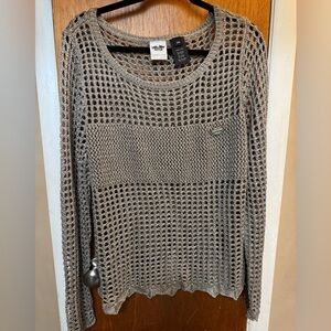 Harley Davidson Womens 2X tan Crochet‎ Open Knit Cover Up Long Sleeve Top Logo